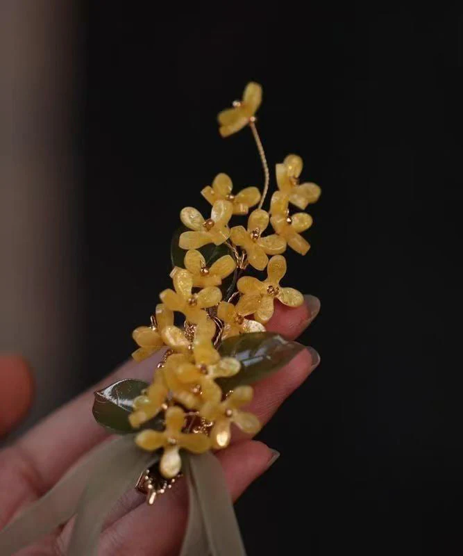 Chinese Style Yellow Alloy Tulle Osmanthus Ribbon A Pair Hairpin - Image 3