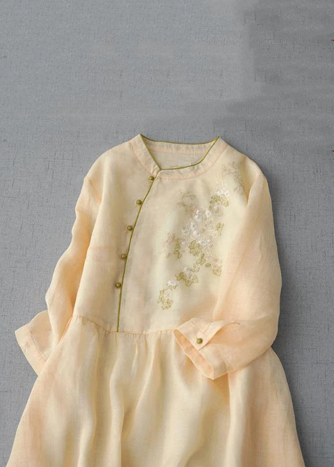 Chinese Style Yellow Embroideried Button Cotton Dress Bracelet Sleeve - Image 3