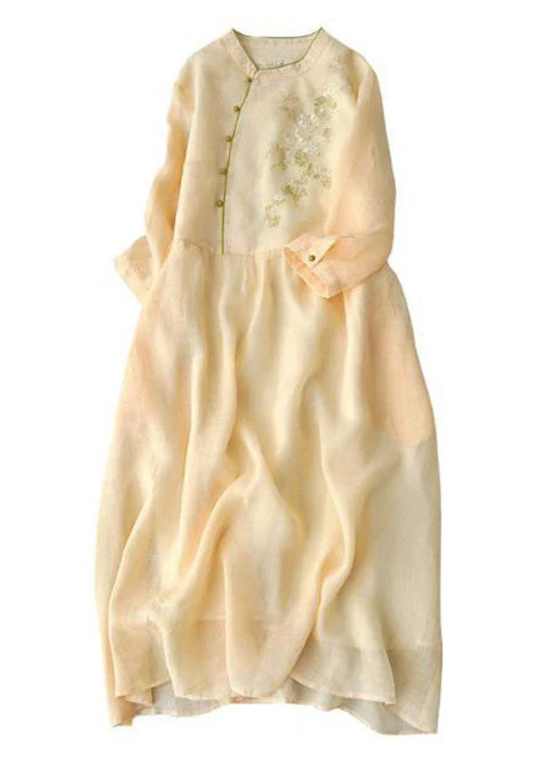 Chinese Style Yellow Embroideried Button Cotton Dress Bracelet Sleeve - Image 5