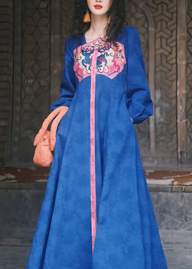 Chinese Style Yellow Square Collar Embroideried Cotton Dresses Spring - Image 3