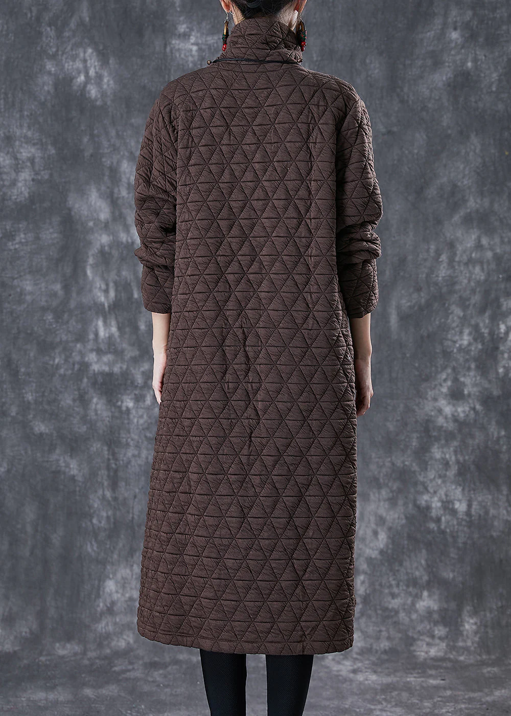 Chocolate Fine Cotton Filled Maxi Dresses Turtle Neck Winter - Image 4