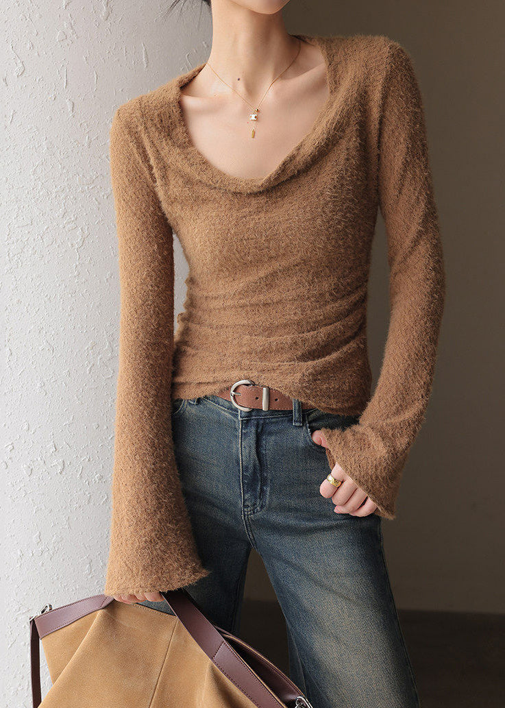 Chocolate Flare Sleeve Patchwork Solid Top - Image 2
