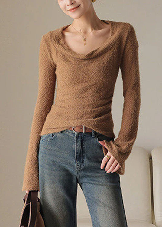 Chocolate Flare Sleeve Patchwork Solid Top - Image 3