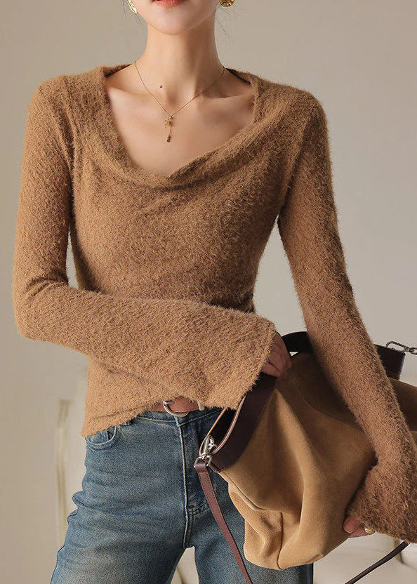 Chocolate Flare Sleeve Patchwork Solid Top - Image 4