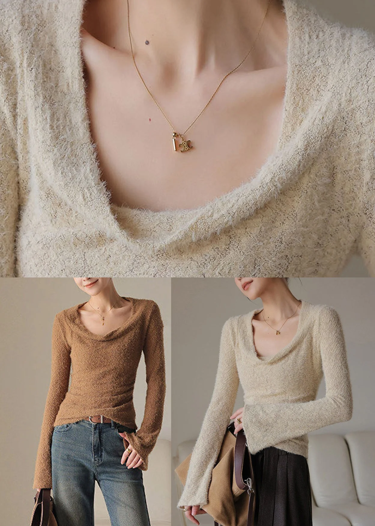 Chocolate Flare Sleeve Patchwork Solid Top - Image 5