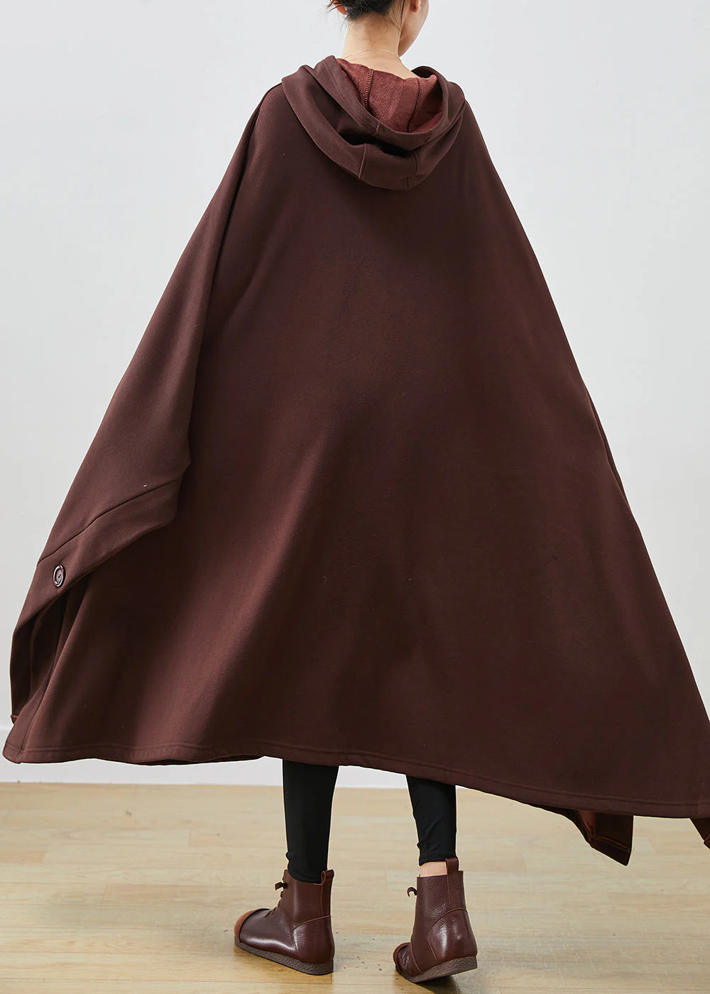 Chocolate Loose Cotton Lengthen Sweatshirt Dress Asymmetrical Winter - Image 4
