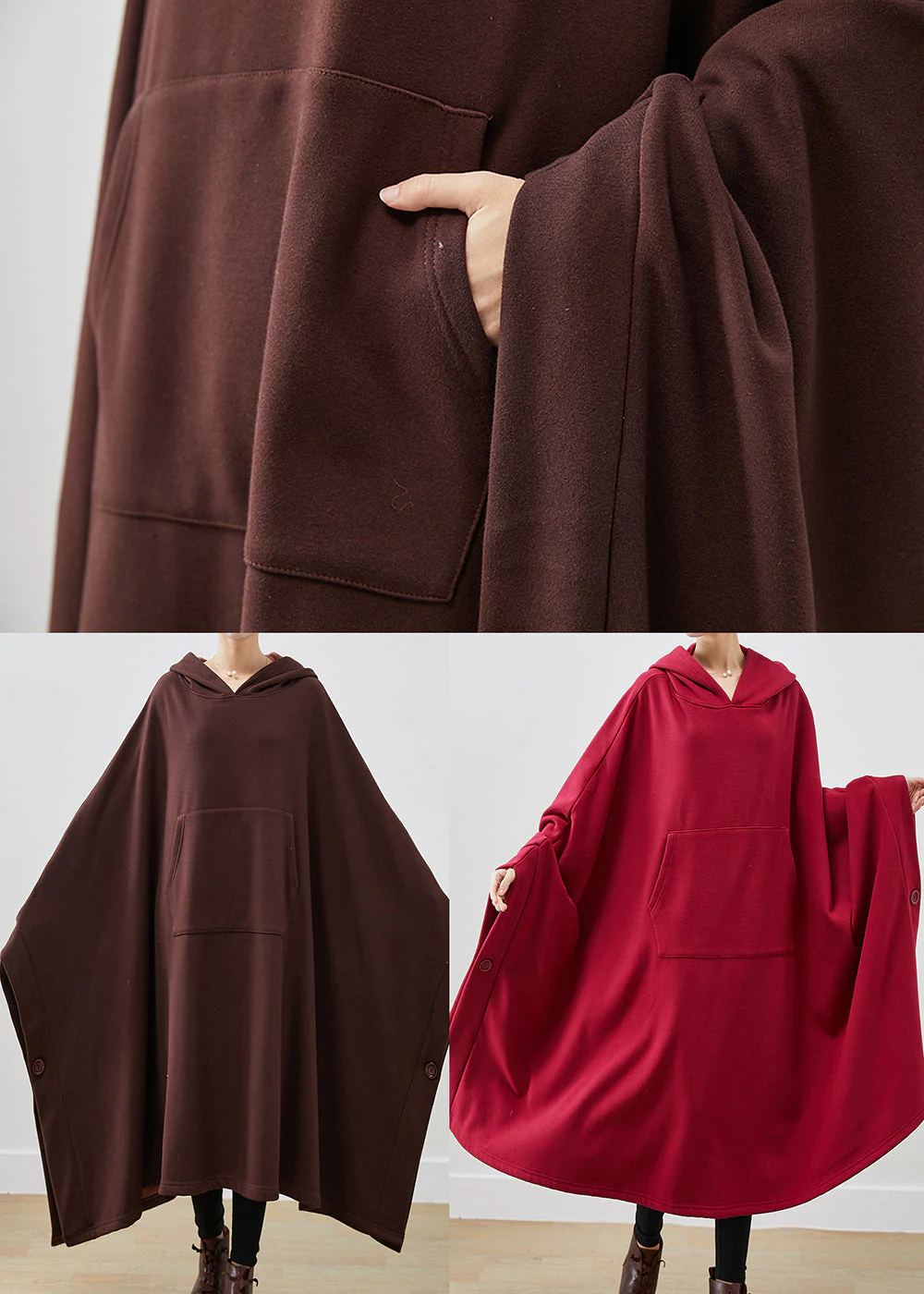 Chocolate Loose Cotton Lengthen Sweatshirt Dress Asymmetrical Winter - Image 5