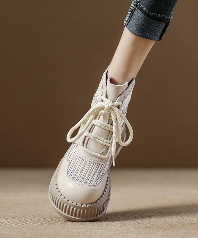 Chocolate Platform Breathable Mesh Handmade Splicing Boots - Image 3