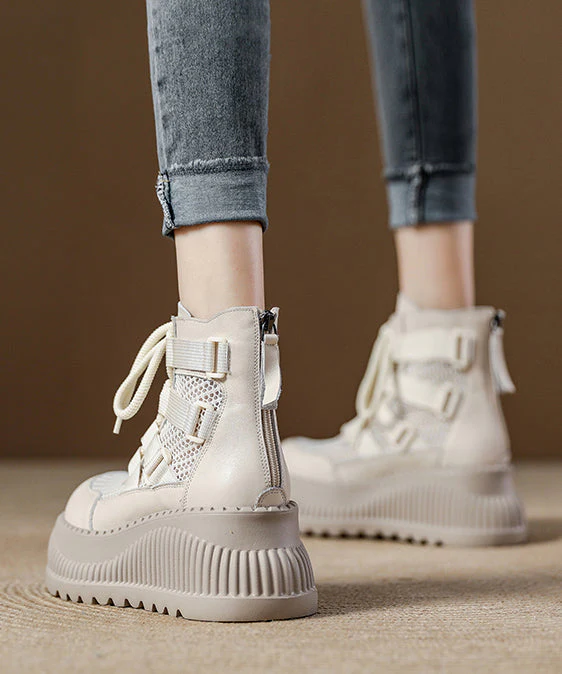 Chocolate Platform Breathable Mesh Handmade Splicing Boots - Image 5