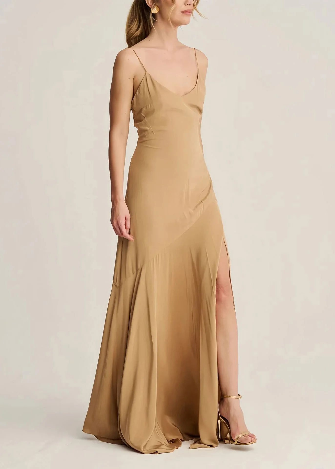 Classy Apricot High Neck Ruffled Chiffon Long Dresses Summer - Image 3