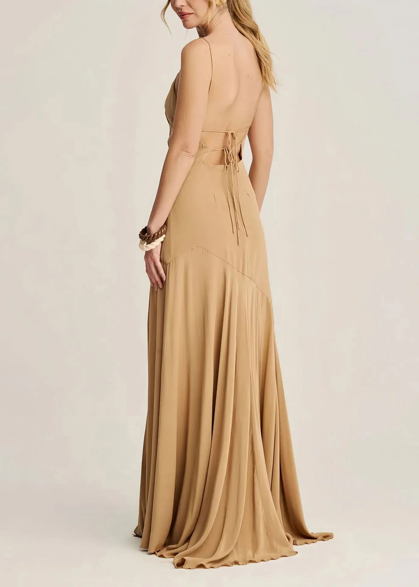 Classy Apricot High Neck Ruffled Chiffon Long Dresses Summer - Image 4