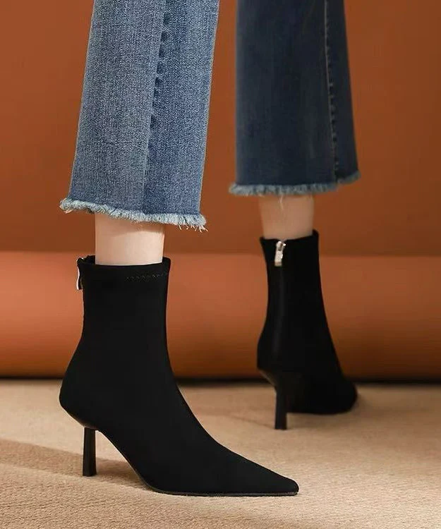 Classy Apricot Suede Splicing Boots Pointed Toe - Image 2