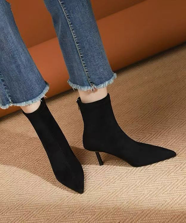 Classy Apricot Suede Splicing Boots Pointed Toe - Image 4