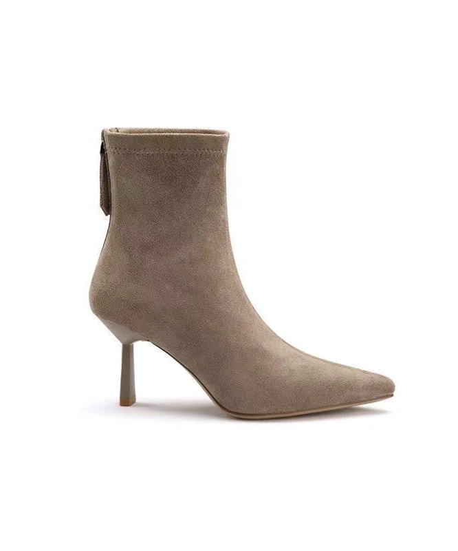 Classy Apricot Suede Splicing Boots Pointed Toe - Image 5