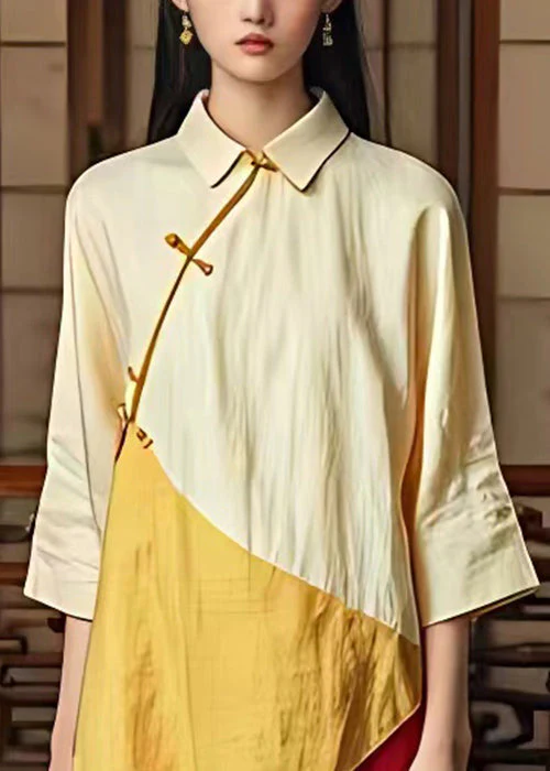 Classy Beige Button Patchwork Cotton Dress Bracelet Sleeve - Image 3