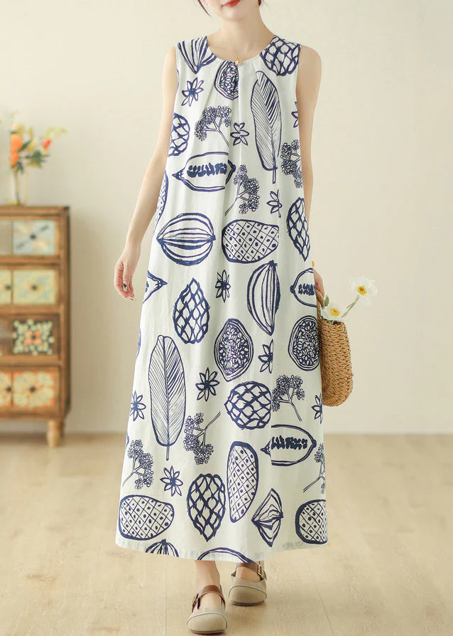 Classy Beige O-Neck Print Holiday Long Dress Summer - Image 2