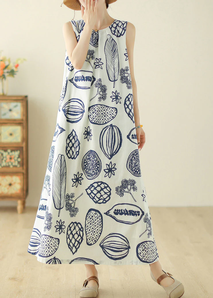 Classy Beige O-Neck Print Holiday Long Dress Summer - Image 3