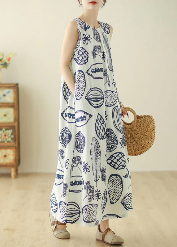 Classy Beige O-Neck Print Holiday Long Dress Summer - Image 4