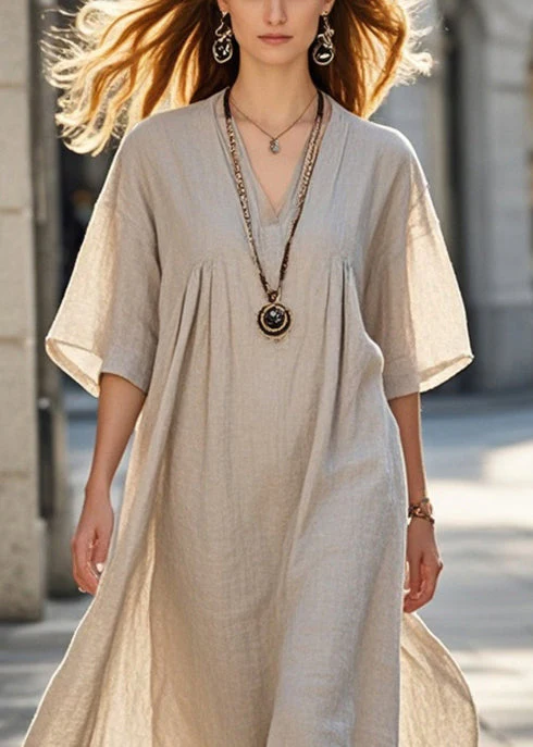 Classy Beige Oversized Cotton Long Dress Summer - Image 2