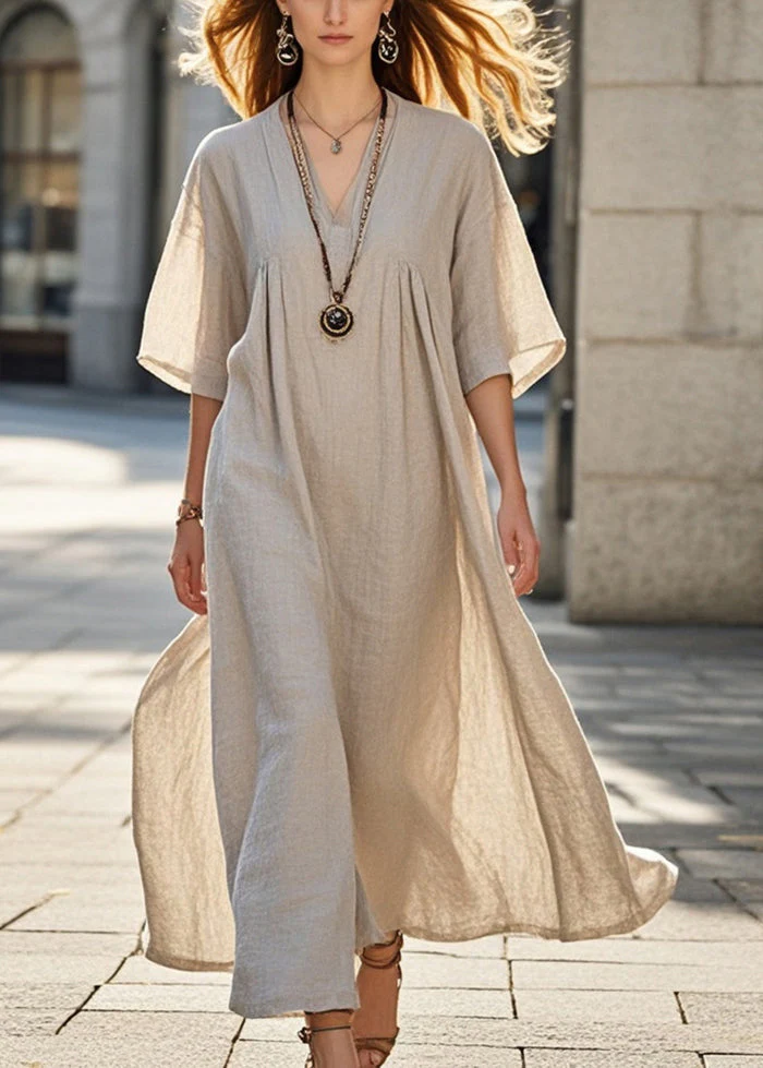 Classy Beige Oversized Cotton Long Dress Summer - Image 3