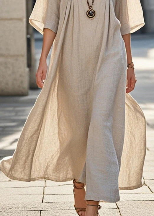 Classy Beige Oversized Cotton Long Dress Summer - Image 4