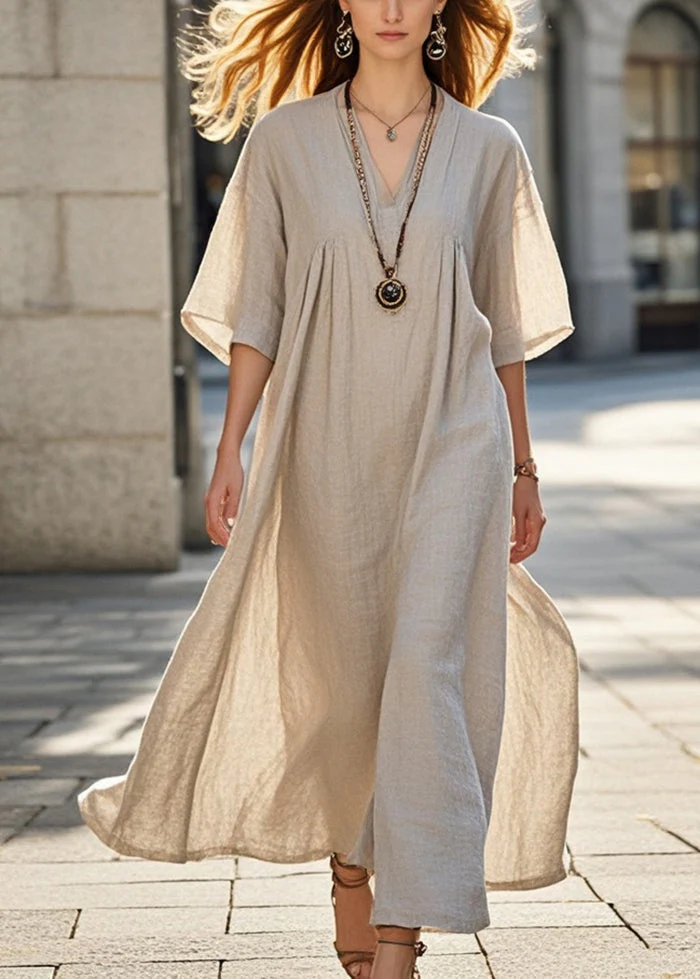 Classy Beige Oversized Cotton Long Dress Summer - Image 5
