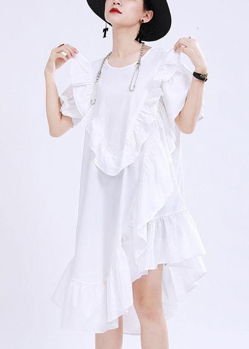Classy Black Asymmetrical Design Ruffled Patchwork Summer Dress - Image 3