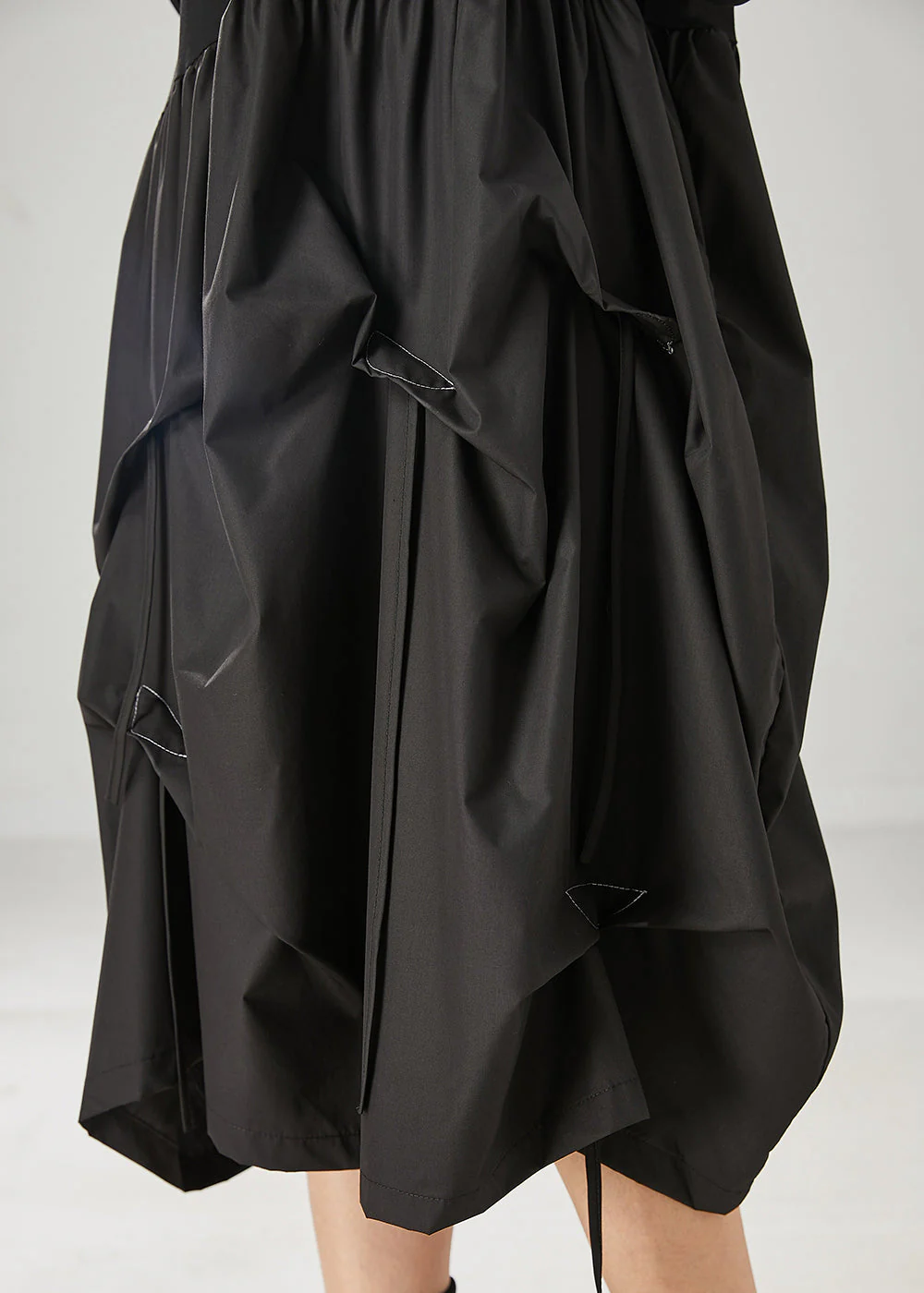 Classy Black Asymmetrical Patchwork Wrinkled Cotton Robe Dresses Spring - Image 5