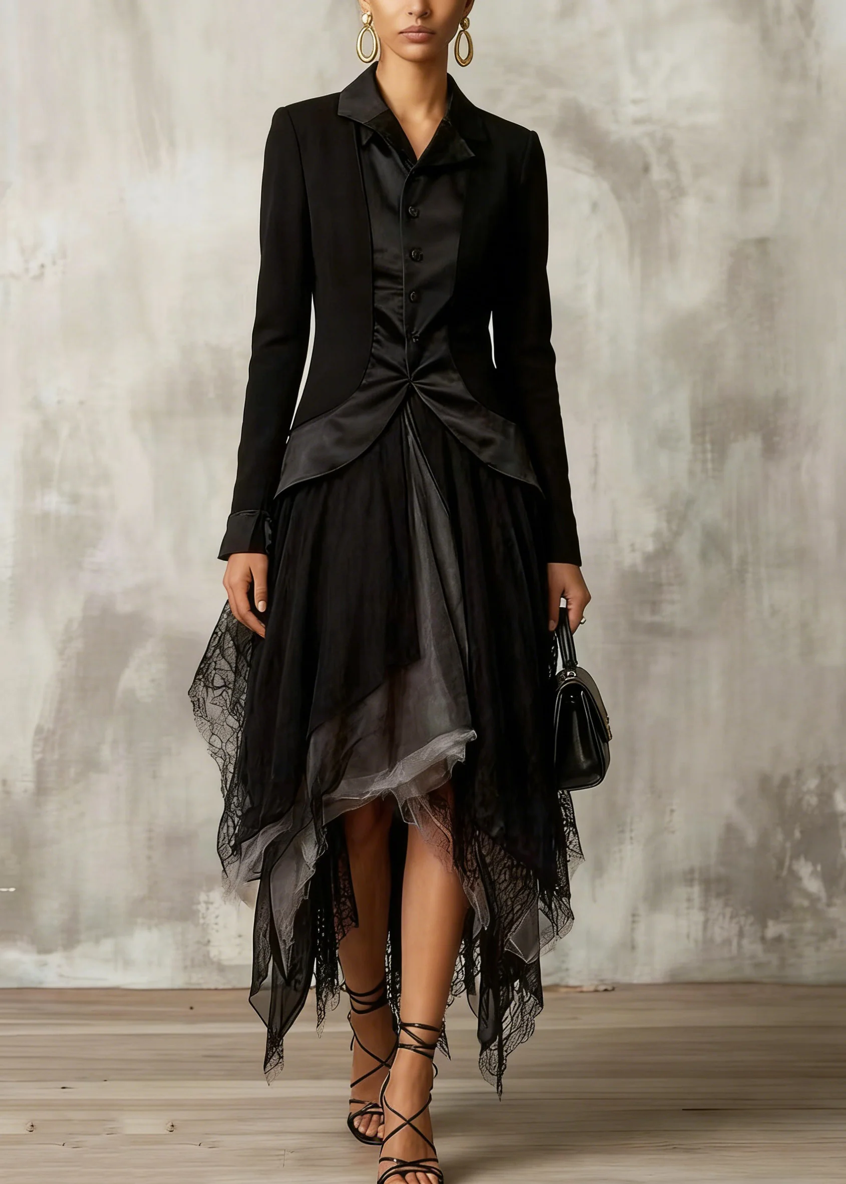 Classy Black Colorblock Tulle Asymmetrical Sesign Skirt Summer - Image 3