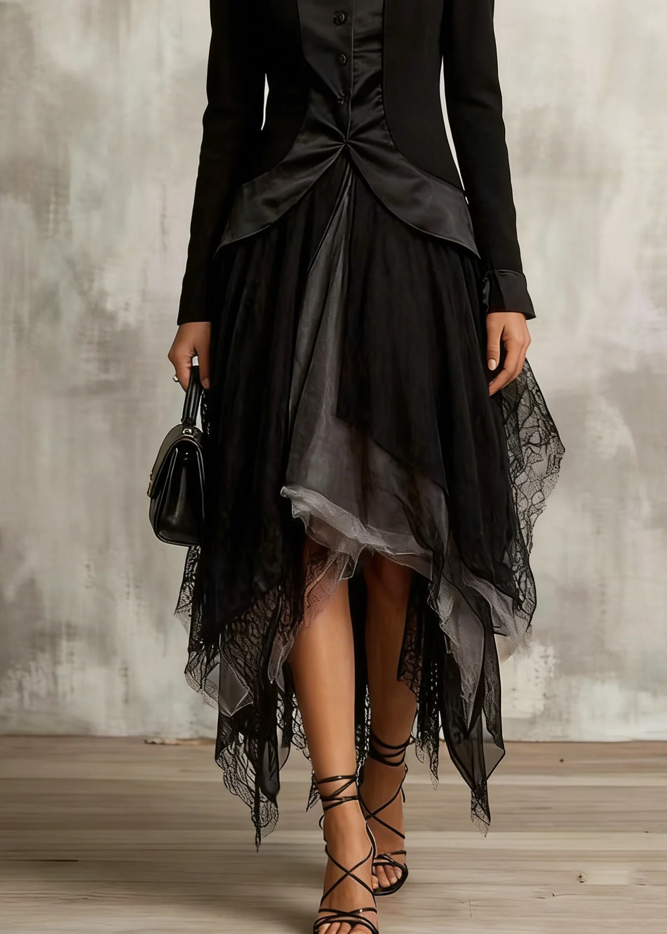 Classy Black Colorblock Tulle Asymmetrical Sesign Skirt Summer - Image 4
