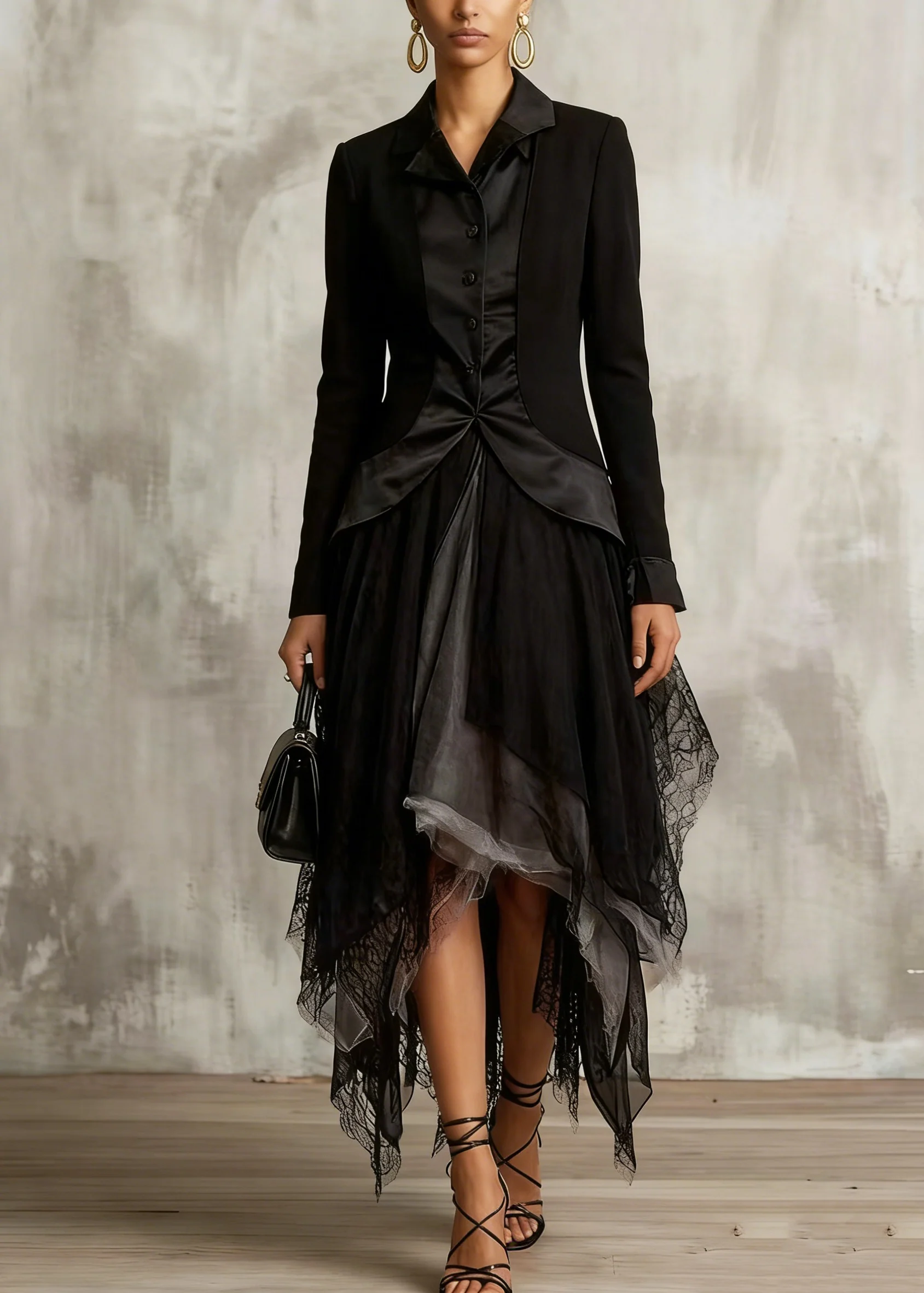 Classy Black Colorblock Tulle Asymmetrical Sesign Skirt Summer - Image 5