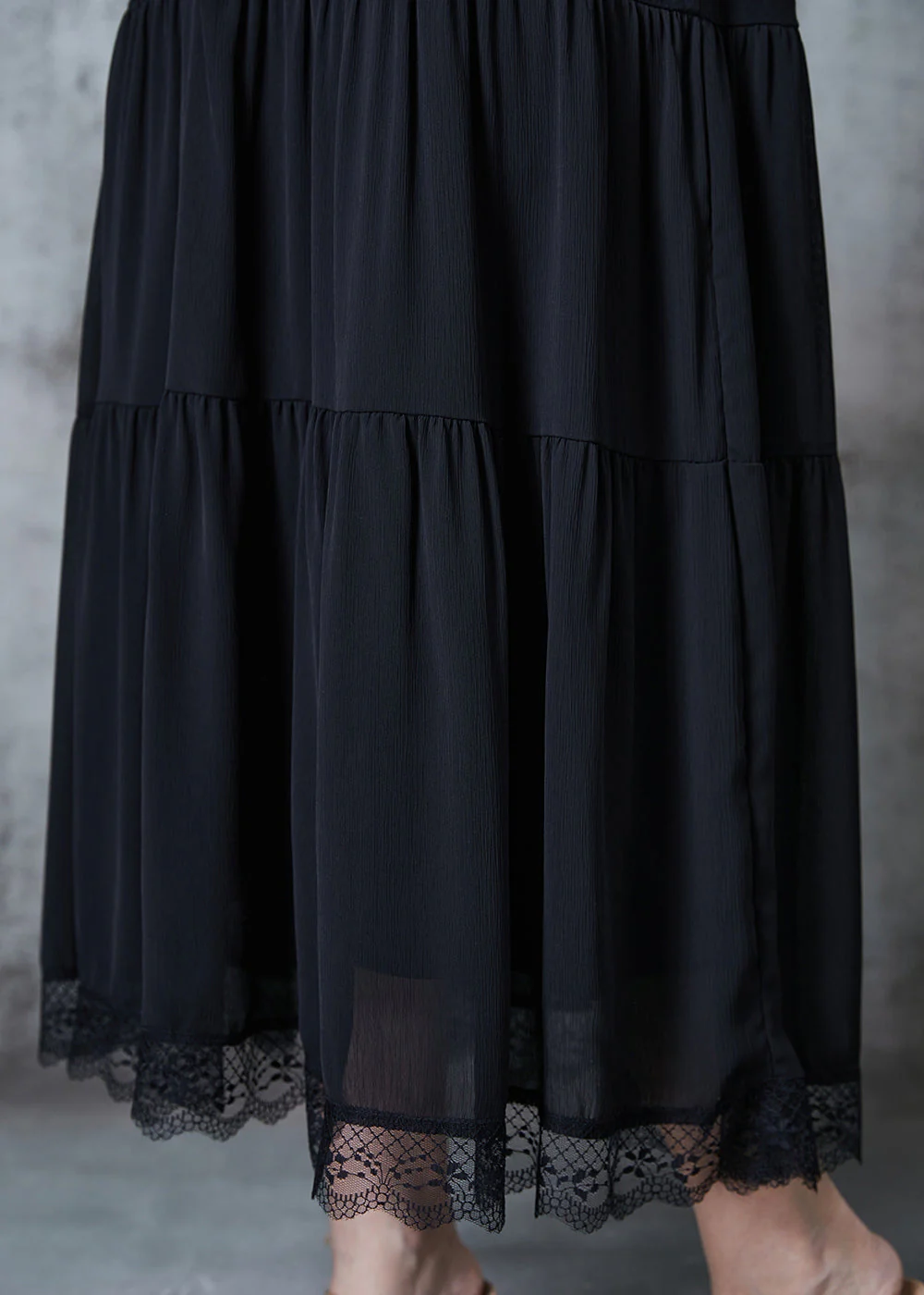 Classy Black Exra Large Hem Patchwork Lace Cotton Dresses Summer - Image 5