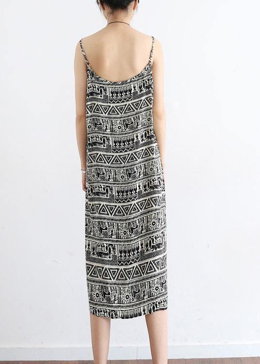 Classy Black Geometric A Line camisole Cotton Spaghetti Strap Dress - Image 3