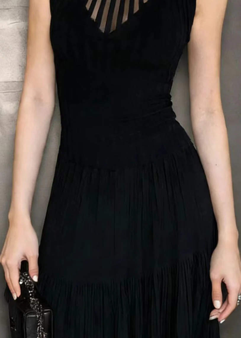 Classy Black Hign Neck Hollow Out Spandex Top Sleeveless - Image 4