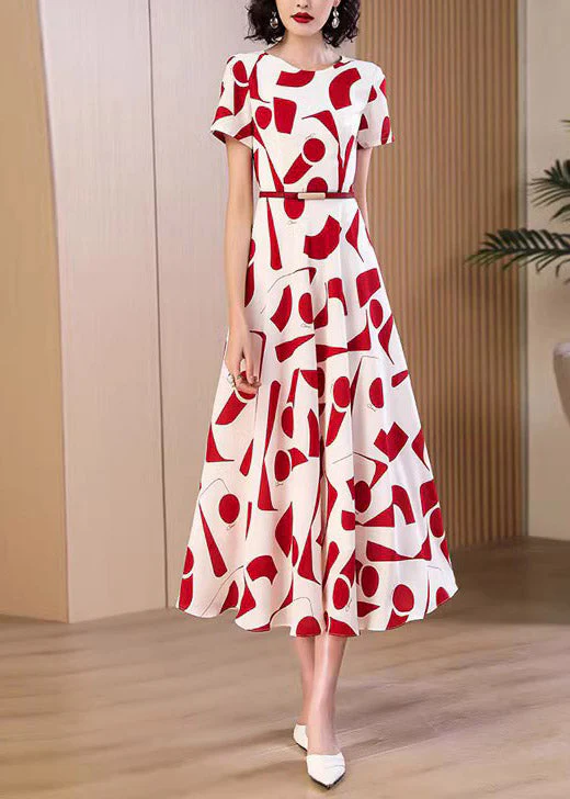 Classy Black O Neck Print Chiffon Dresses Summer - Image 4