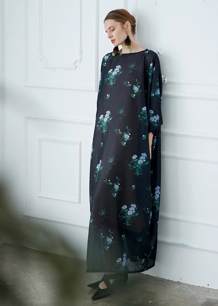 Classy Black O Neck Print Pockets Patchwork Cotton Robe Dresses Fall - Image 2