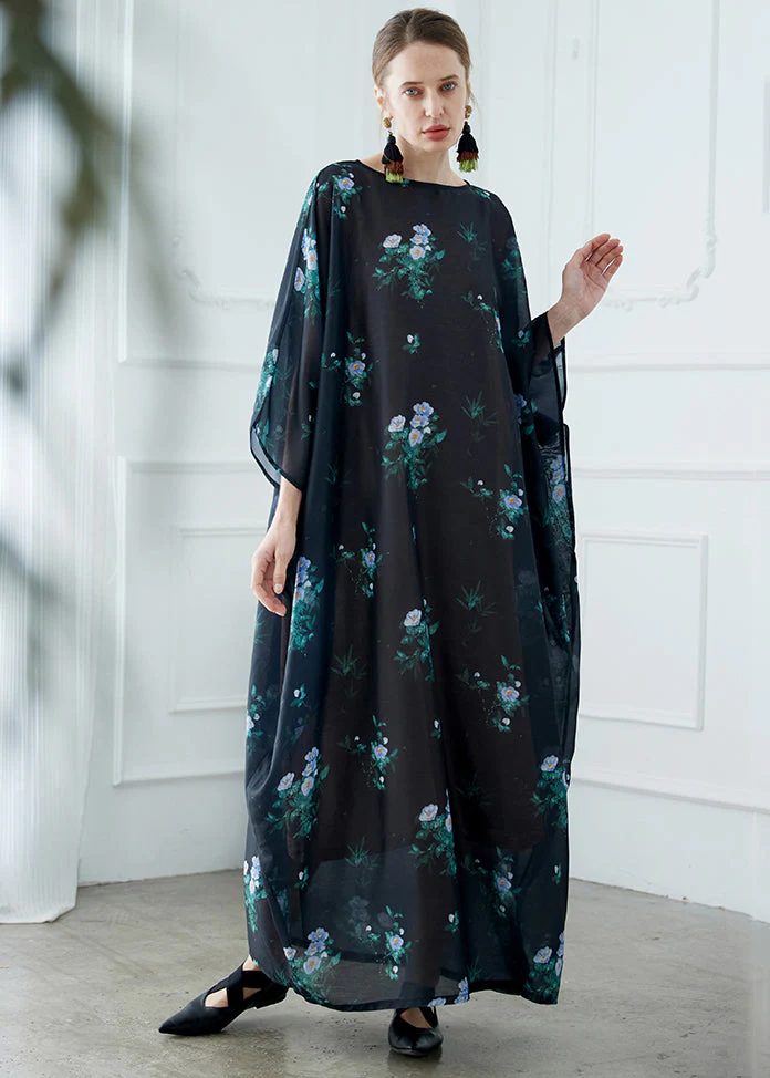 Classy Black O Neck Print Pockets Patchwork Cotton Robe Dresses Fall - Image 3