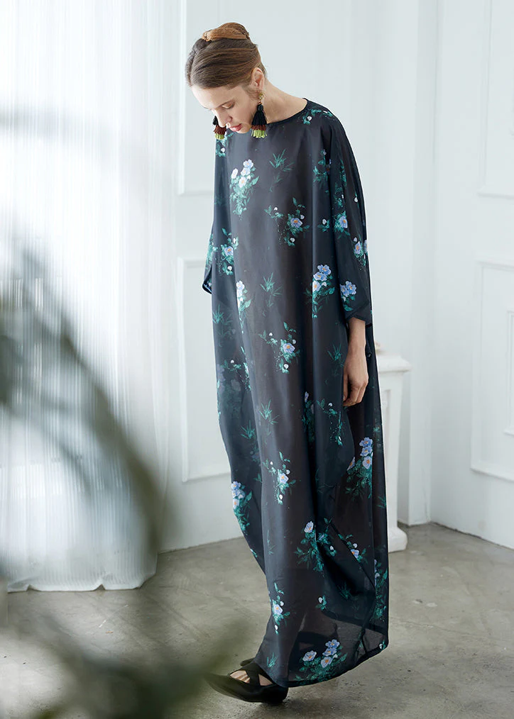 Classy Black O Neck Print Pockets Patchwork Cotton Robe Dresses Fall - Image 4