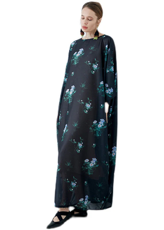 Classy Black O Neck Print Pockets Patchwork Cotton Robe Dresses Fall - Image 5