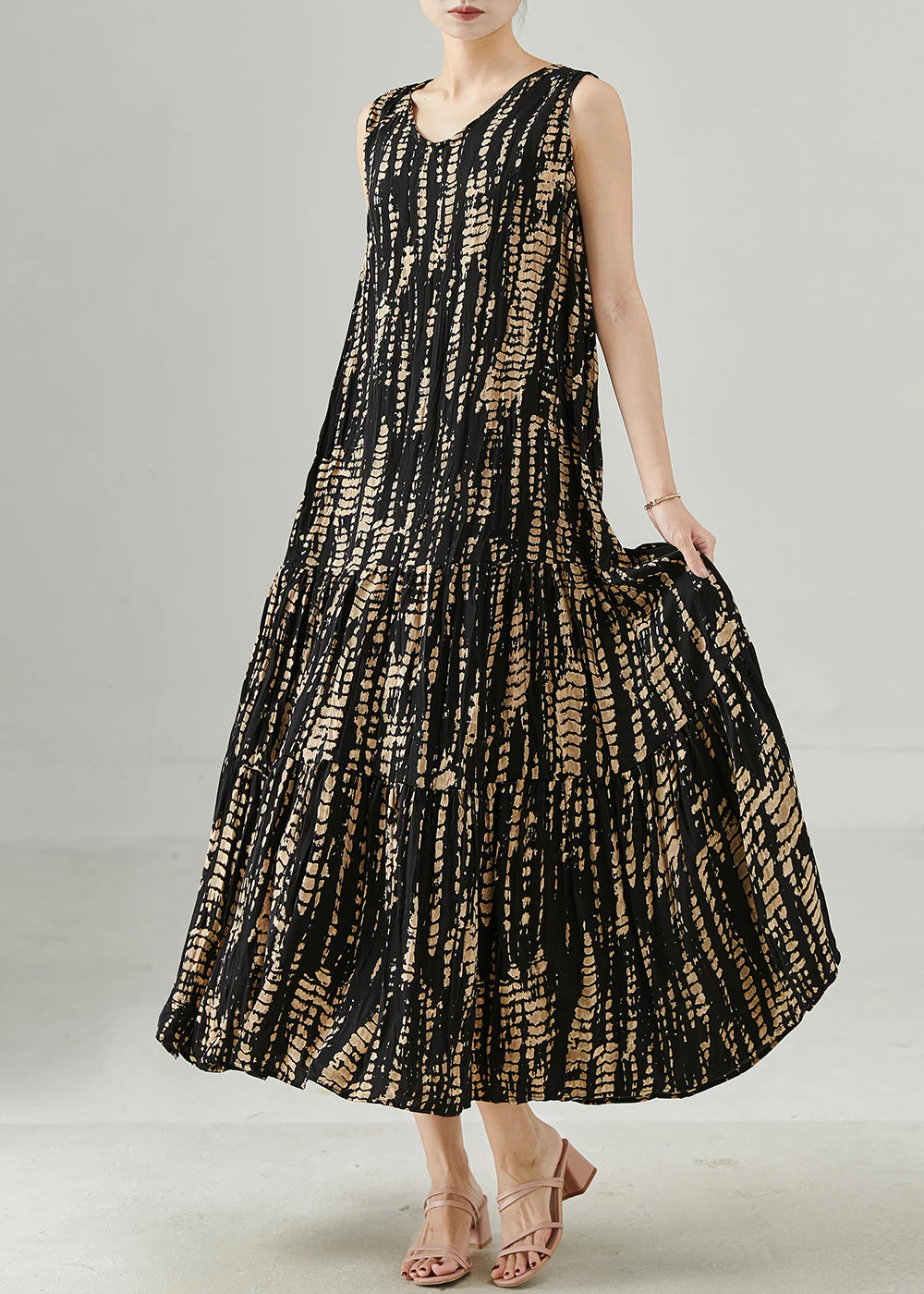 Classy Black Print Exra Large Hem Cotton Maxi Dresses Summer - Image 2