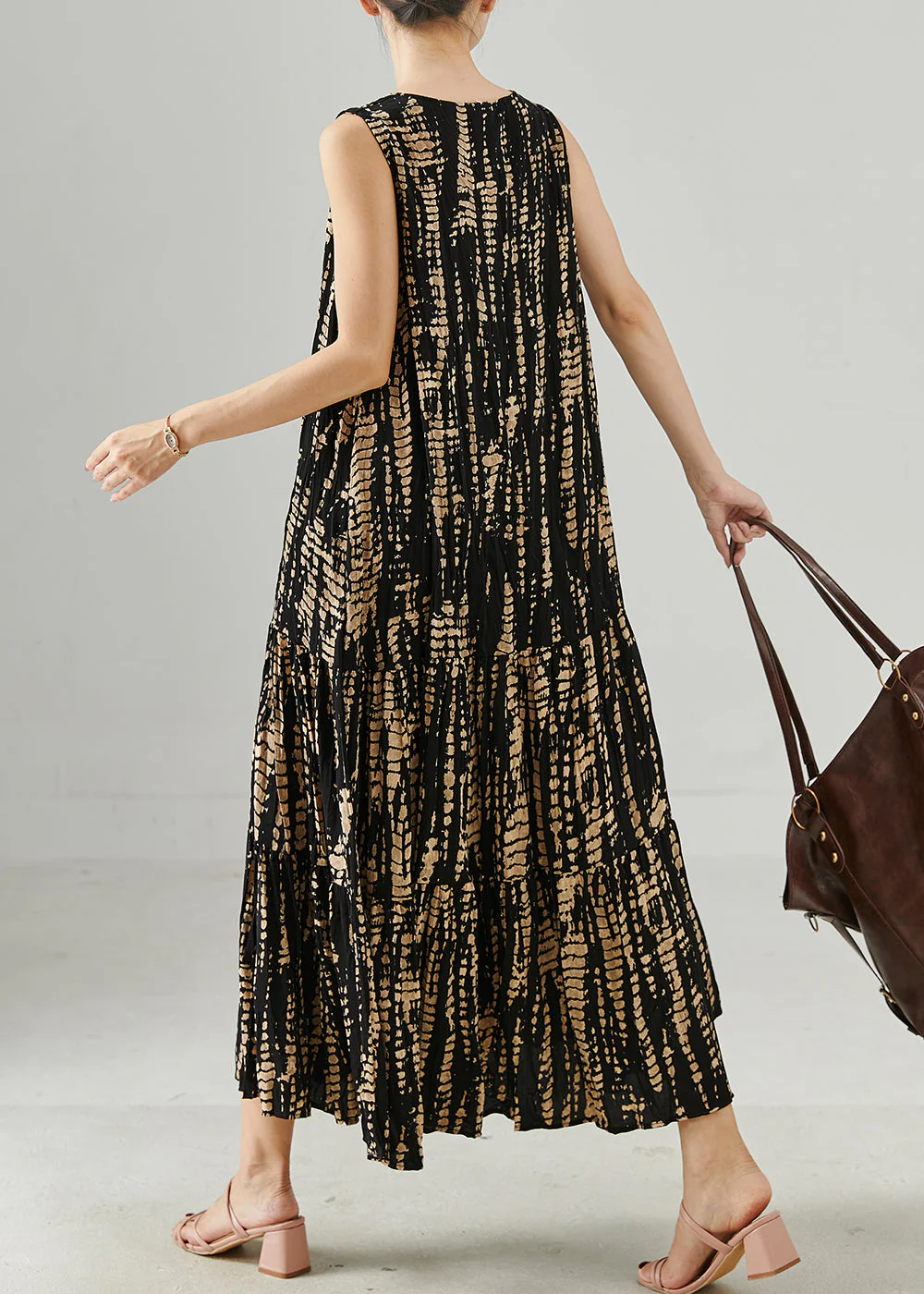 Classy Black Print Exra Large Hem Cotton Maxi Dresses Summer - Image 4