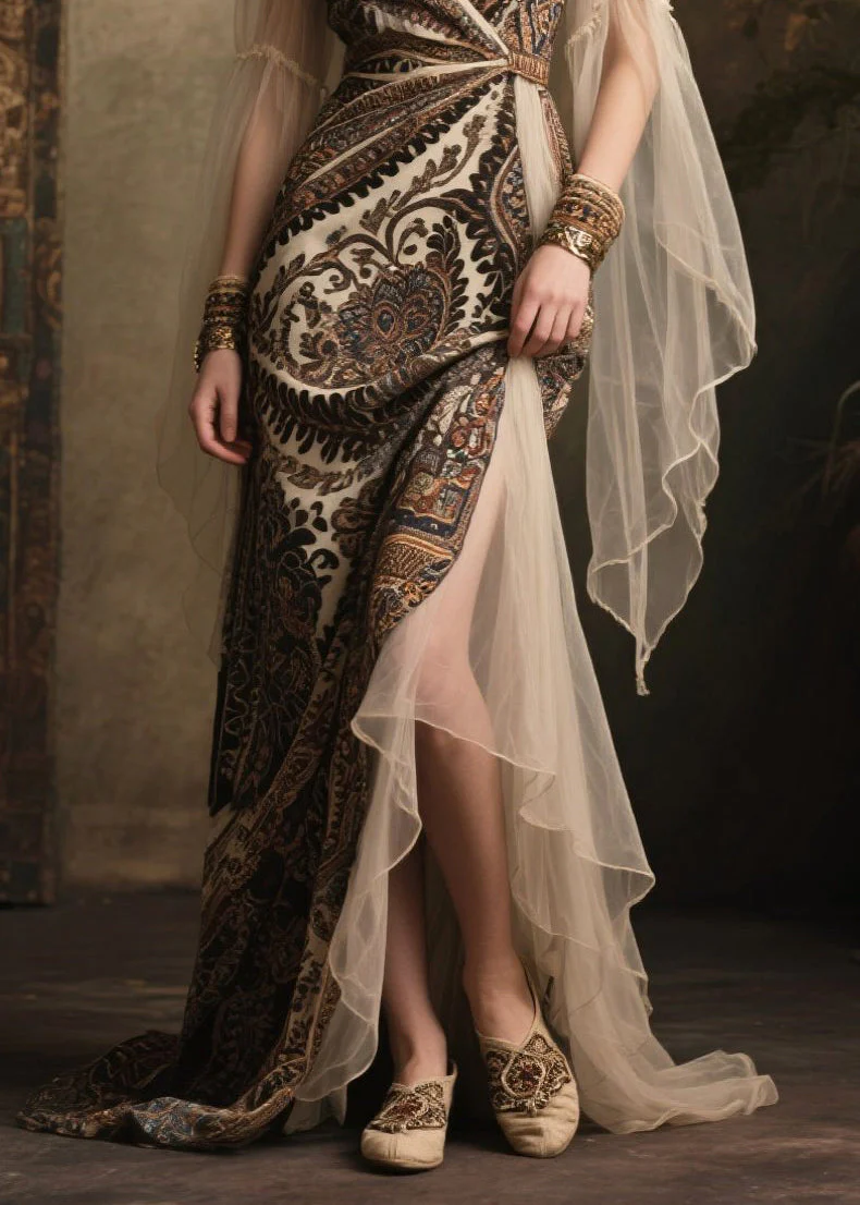 Classy Black Print Exra Large Hem Patchwork Tulle Long Dress Summer - Image 4