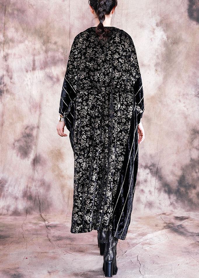 Classy black print quilting clothes o neck patchwork Robe fall Dress - Image 4