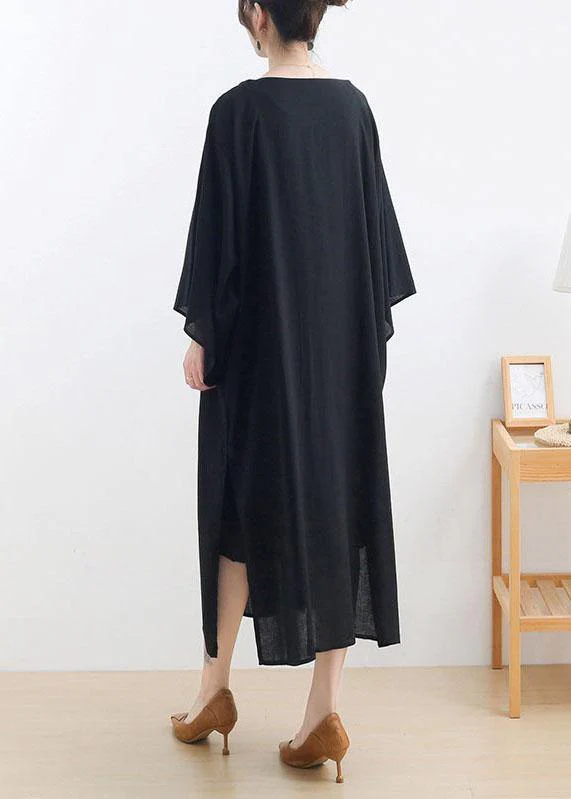 Classy Black side Open Cotton Dress long Shirts Fall Dress - Image 4