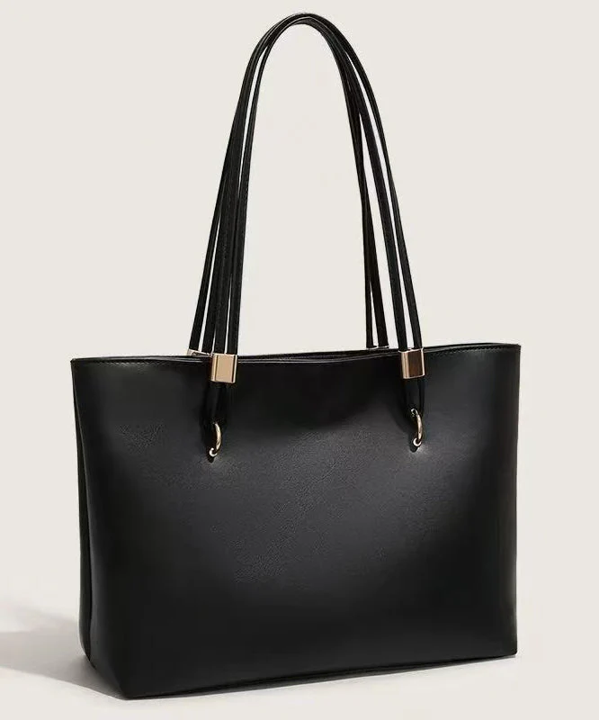 Classy Black Solid Durable Large Capacity Faux Leather Shoulder Bags - Image 3