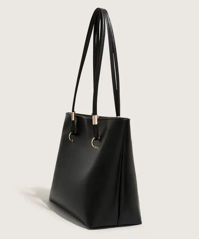 Classy Black Solid Durable Large Capacity Faux Leather Shoulder Bags - Image 4