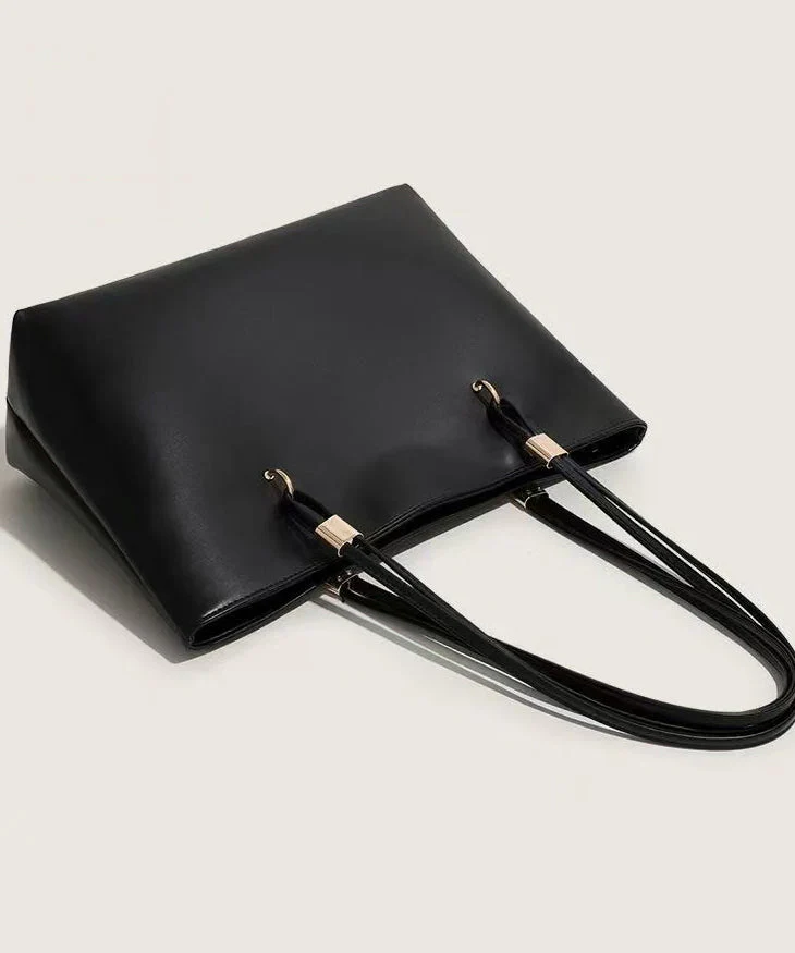 Classy Black Solid Durable Large Capacity Faux Leather Shoulder Bags - Image 5