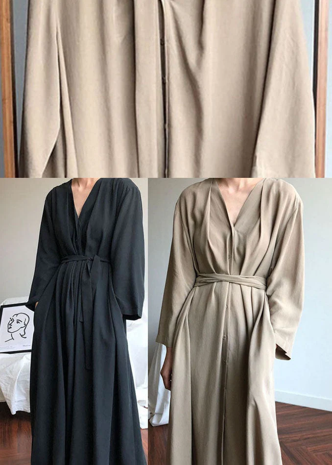 Classy Black V Neck Patchwork Cotton Robe Dresses Spring - Image 5