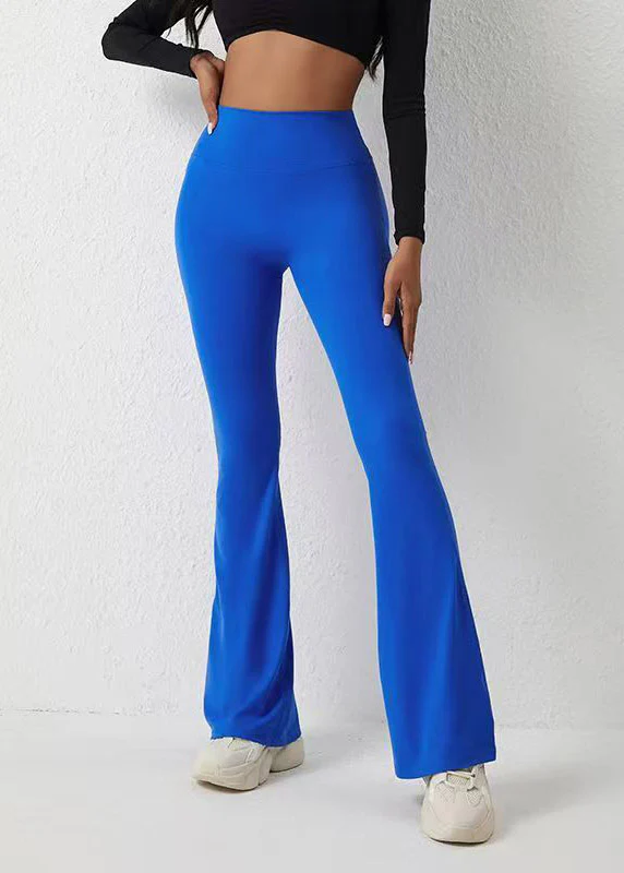 Classy Blue Butt Scrunch Solid Yoga Pants Flare Leggings - Image 3