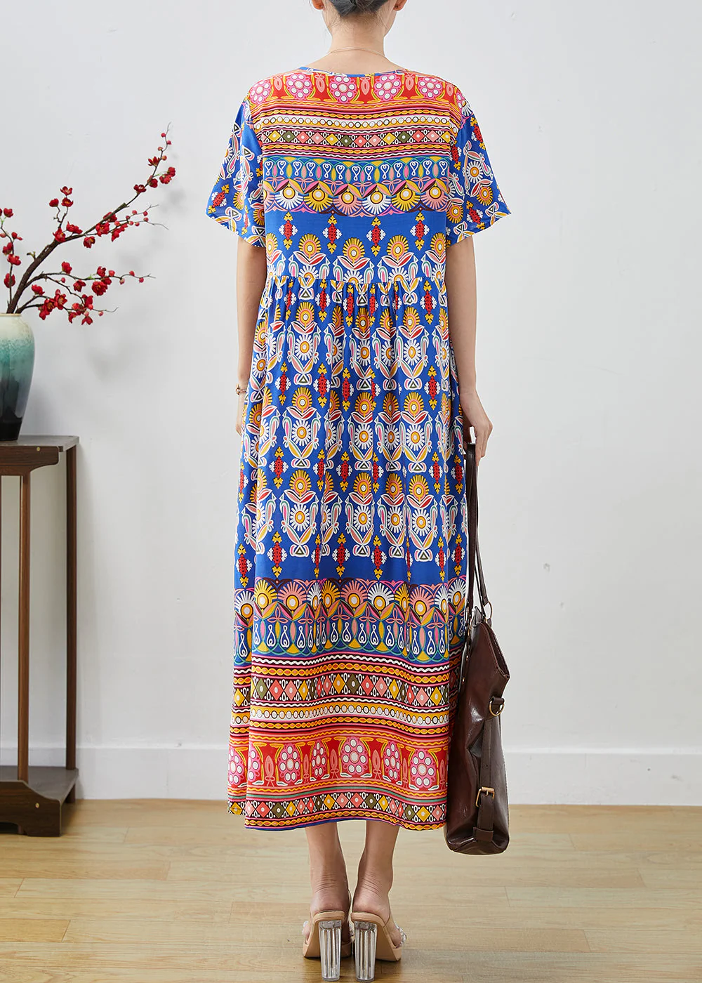 Classy Blue Oversized Print Cotton Maxi Dresses Summer - Image 4